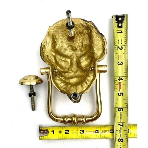 Door knocker Lion Face Design Golden Brass Two Piece Set Old Vintage Decor - Picture 5 of 5